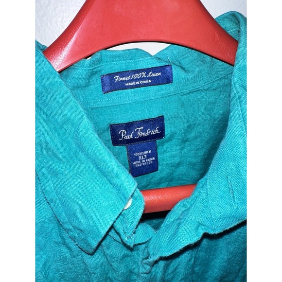 Paul Fredrick Dress Shirt XLT Button Down 100% Linen Green‎ Long Sleeve Wedding - Picture 3 of 6